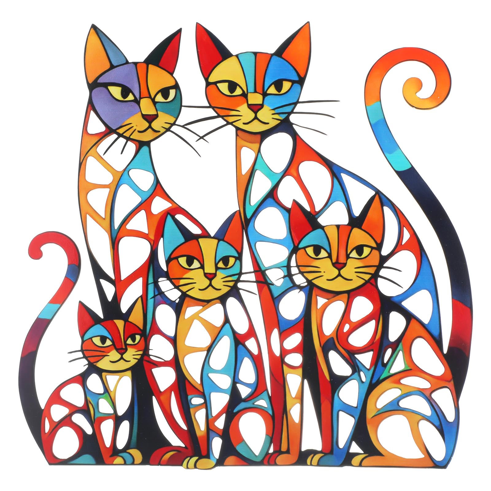 Wesiti Cat Wall Art Iron Sculpture 11.81x11.61 Mid Century Colorful | Graceful Design for Cat Lovers, Vibrant Retro Style, Perfect for Living Room Bedroom Kitchen Office Metal Sculpture Graceful 11.8"L x 11.6"W