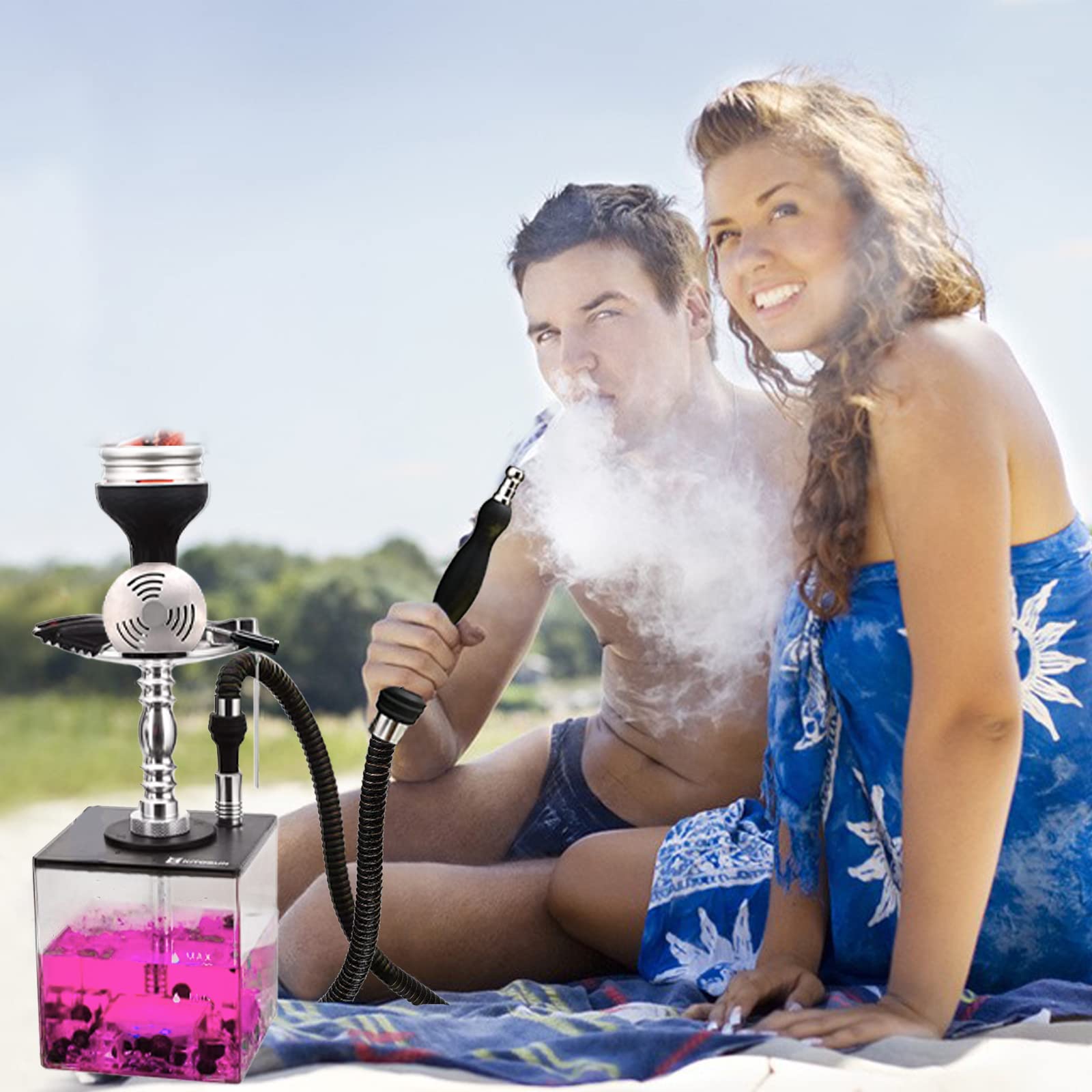 Juego de pipa de agua de acrílico cuadrado con luz LED, 1 manguera de acrílico y kit combinado con luces LED