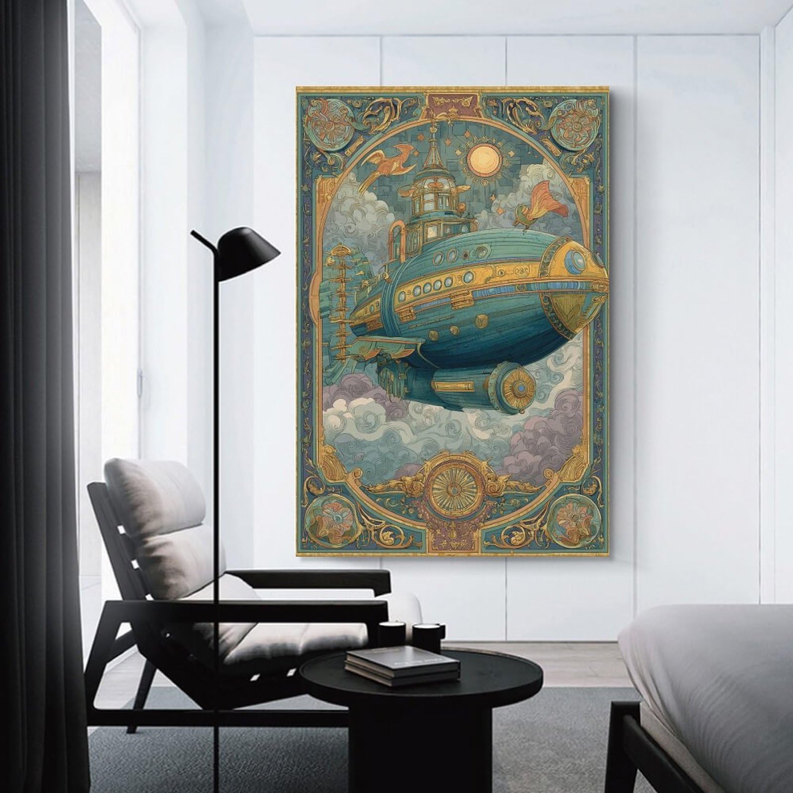 Junmoney Unframe-Style-13 Room Decor Wall Art Steampunk Airship Adventure, 24X36inch(60X90cm), For Lounge Decor, Bedroom Walls Or Flats, Canvas Styling For A Polished Room Look