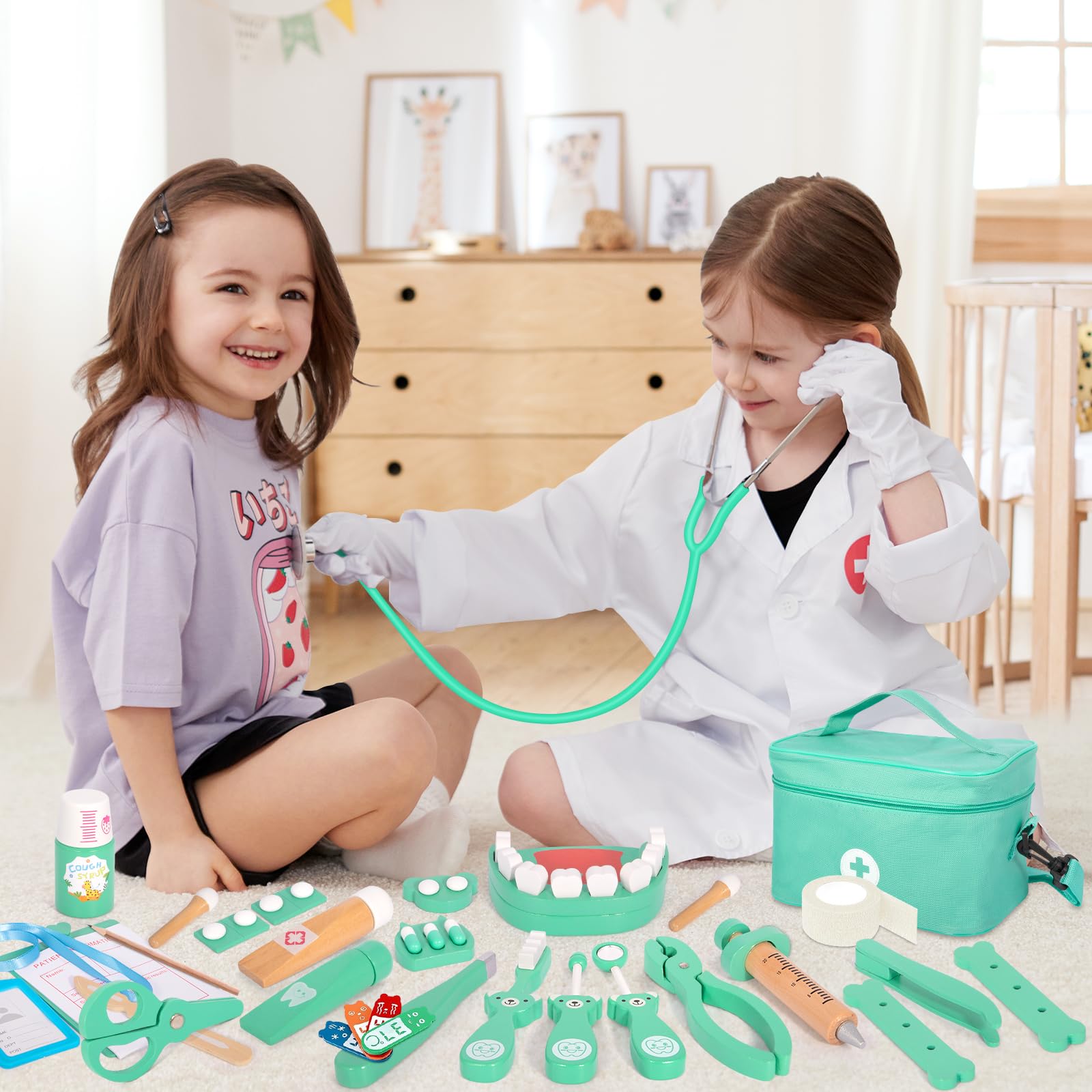 Malette Docteur Enfant,Kit de Médecin Jouets,Jouets de Dentiste pour Enfants,avec Stetoscop Enfant, Thermomètre, Seringue et Plus Kit,Cadeau médical de Jeu de Rôle pour Filles garçons 3-8 Ans