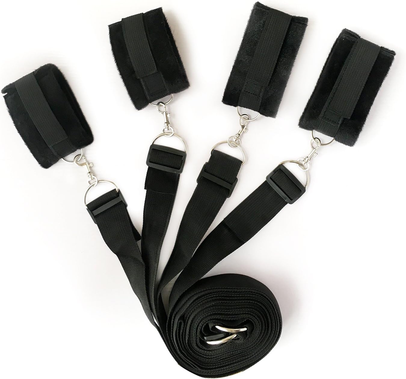 Waxplle Furry Handcuff Under The Bed Nylon Straps Adjustable Durable and Comfortable Cuffs for Legs, Ankles and Wrists Fits Any Size Mattress (Black)