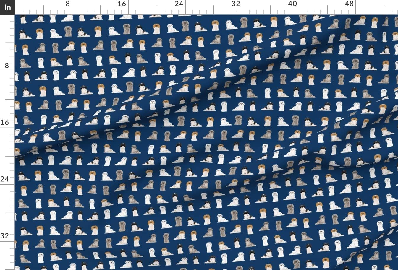 Spoonflower Fabric - Pekingese Dogs Pet Dog Cute Colors Navy Toy Breed Chinese Blue Printed on Upholstery Velvet Fabric Fat Quarter - Upholstery Home Decor Bottomweight Apparel