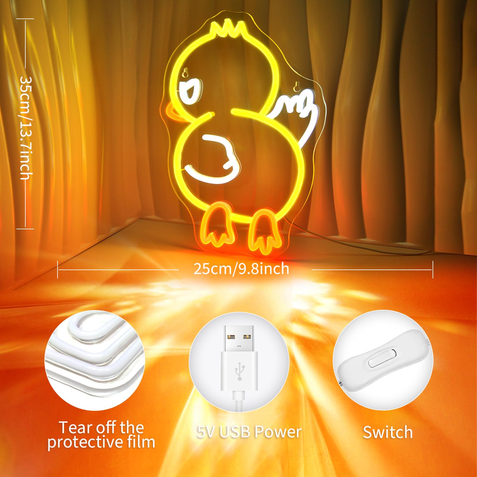 Duck Off Neon Signs for Wall Decor Yellow White LED Light Sign for