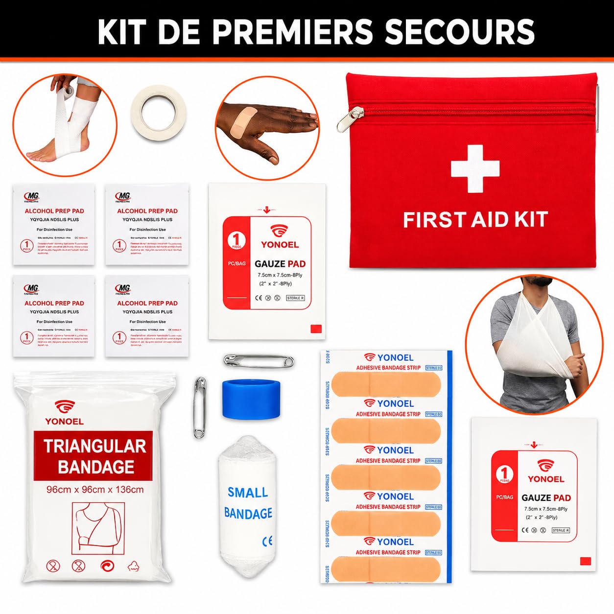 Kit de Survie Complet 17 en 1 Compact, Équipement de Survie d’Urgence conçu en France pour Randonnée, Bushcraft, Camping, Pince Multifonctions, Trousse de Secours, Boussole, Couverture de Survie