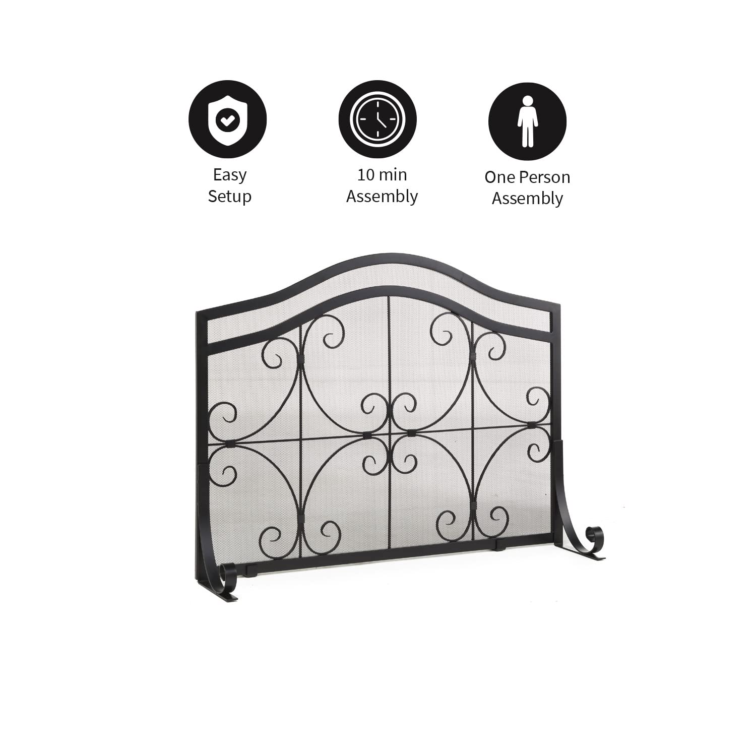 Plow & Hearth Arched Copper Fireplace Screen - 38"W X 31"H Flat Guard Spark Guard