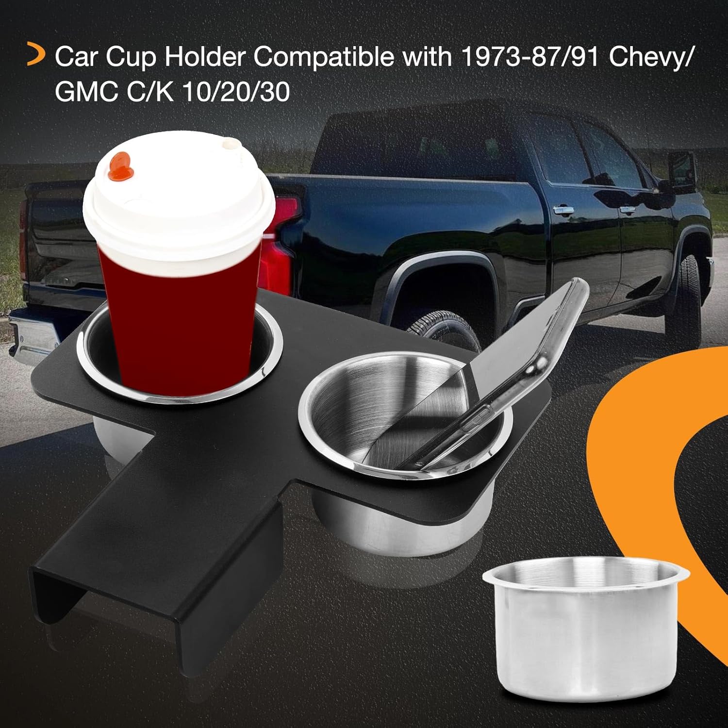 Drink Holder for Truck Compatible with 1973-1987 Chevy, GMC C10 C20 C30 K10 K20 K30, Detachable Center Console Car Cup Holder, Stainless Steel Water Cup Drink Holder (Black)