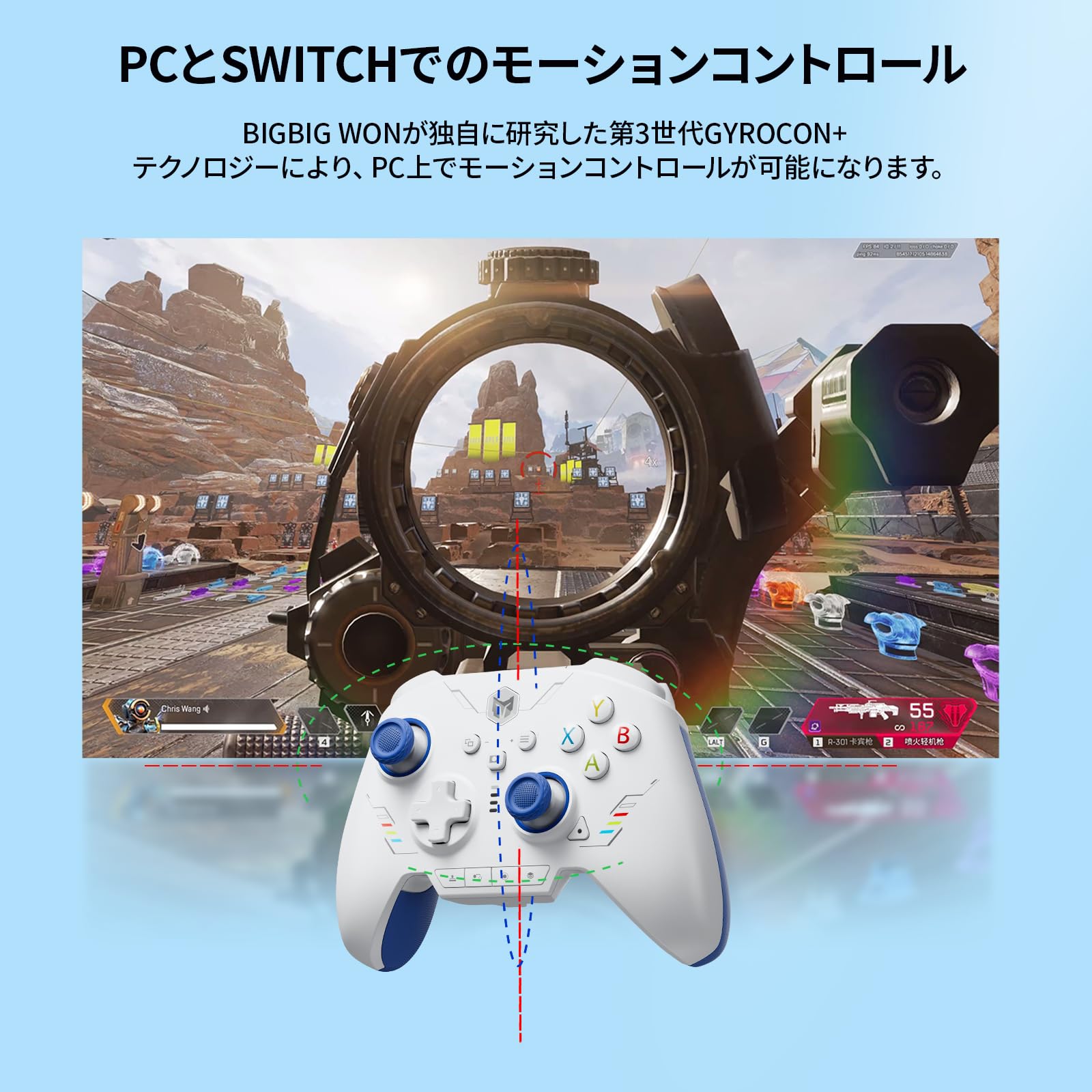 Controladores de PC, BIGBIG WON Rainbow2 SE Controlador inalámbrico Control de movimiento, Disparador de efecto Hall, 3 juegos de joysticks, D-pad de 4 y 8 vías, Controlador para Switch/PC/Android/iOS