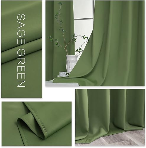 Miniatura 3 de YGO Cortinas salvia de 72 pulgadas de ancho por 84 pulgadas de largo para dormitorio  Cortinas de oscurecimiento de habitación extra anchas con