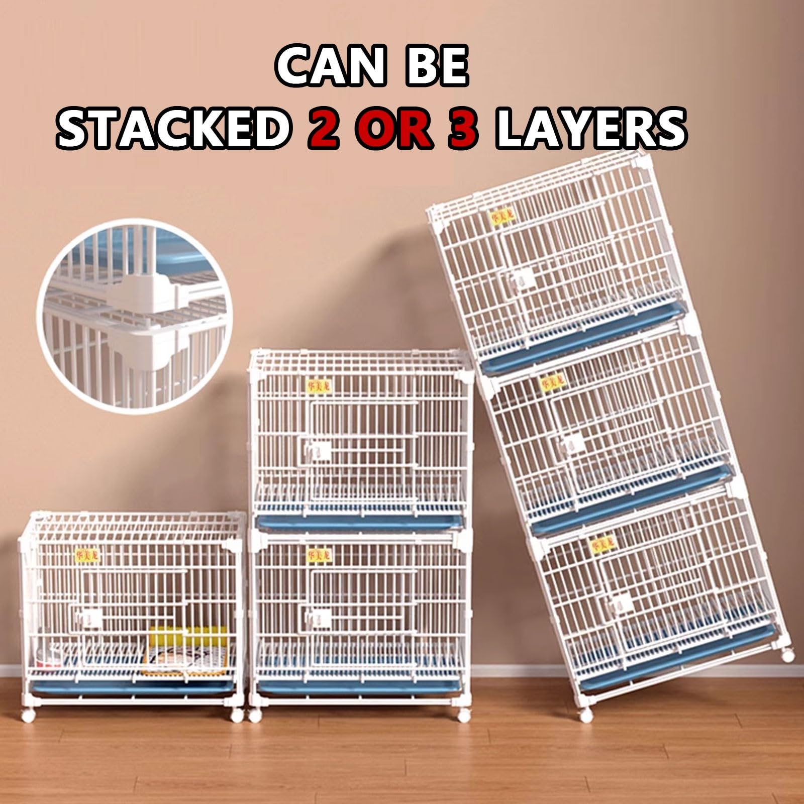 Gabbia per cani a prova di fuga, struttura in metallo con ruote girevoli, design impilabile, doppia porta, ideale per viaggi e sicurezza