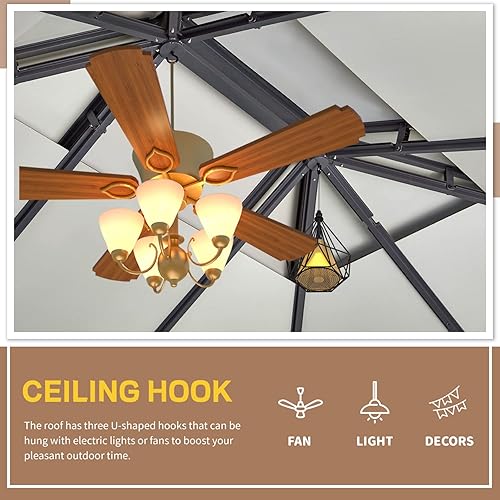 Miniatura 4 de EROMMY Cenador permanente de techo rígido de 12 x 14 pies con pérgola de 12 x 10 pies, toldo de acero metálico con techo compuesto de aluminio para