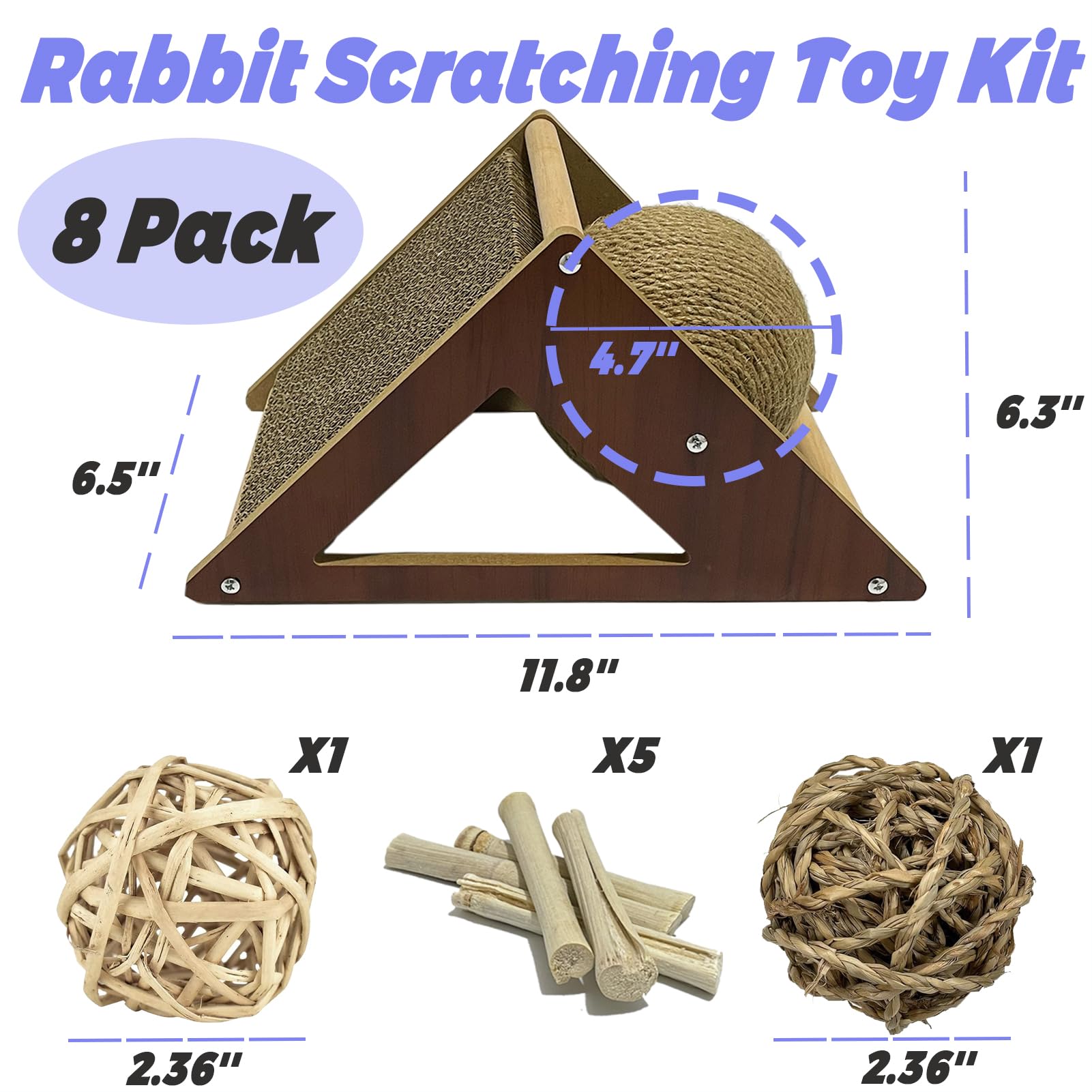 Kaninchen Kratzunterlage Karton, Natürlicher Sisal Bunny Kratzball 2-in-1 Kaninchen Anreicherung Spielzeug Haustier Kratzbaum Interaktives Spielzeug für Indoor Hasen Frettchen Chinchillas