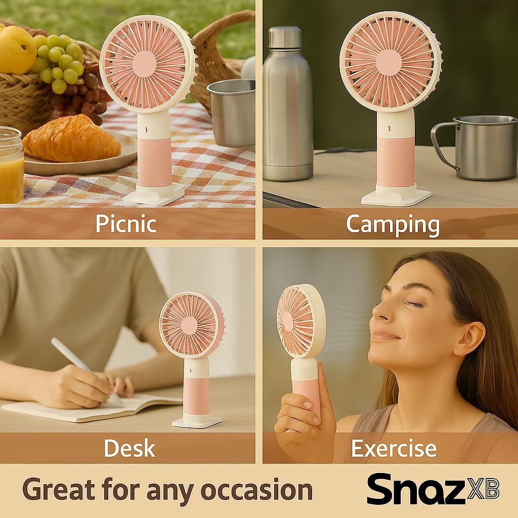 Handheld Mini Fan - USB Rechargeable & Battery Operated, Portable Cooling Fan for Travel, Beach, Vacation - Pink image 3
