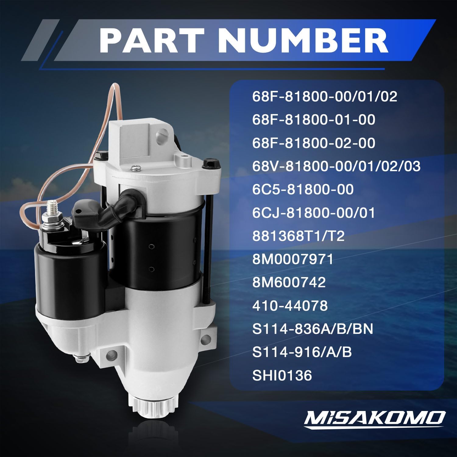 68F-81800-00 12V Outboard Engine Starter Motor Compatible with 50HP-200HP Yamaha Marine (LZ VZ Z) & Mercury, Replaces# 68F-81800-01/02/03/04, 68V-81800-00/01/02/03, 6C5-81800-00, 6CJ-81800-00