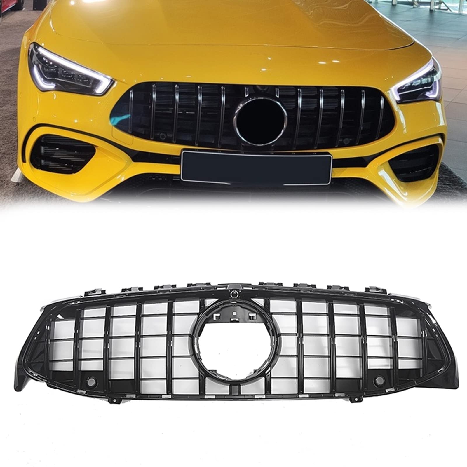 CHEVVY Griglia Anteriore Nero Auto Paraurti Superiore Cofano Maglia Griglie per Benz Classe CLA W118 2019.7-2022 CLA45 CLA63 AMG CLA250 CLA35 GT Accessori