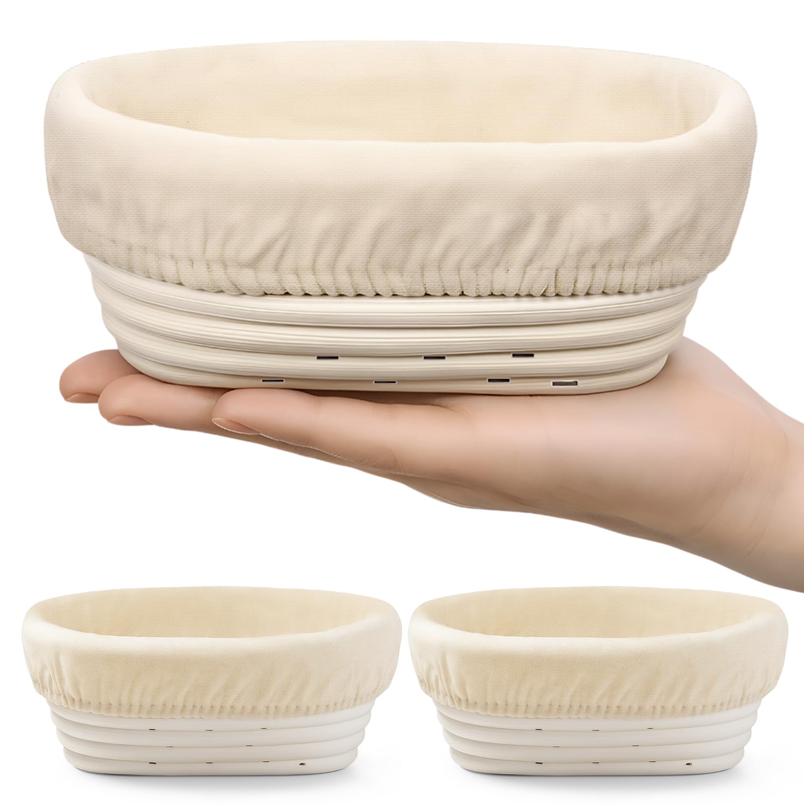 Photo 1 of Fanfanwin 2 Pack Mini Bread Proofing Baskets with Liners Banneton Baskets Dough Proofing Bowls for Home Sourdough Bread Baking Supplies(Oval)