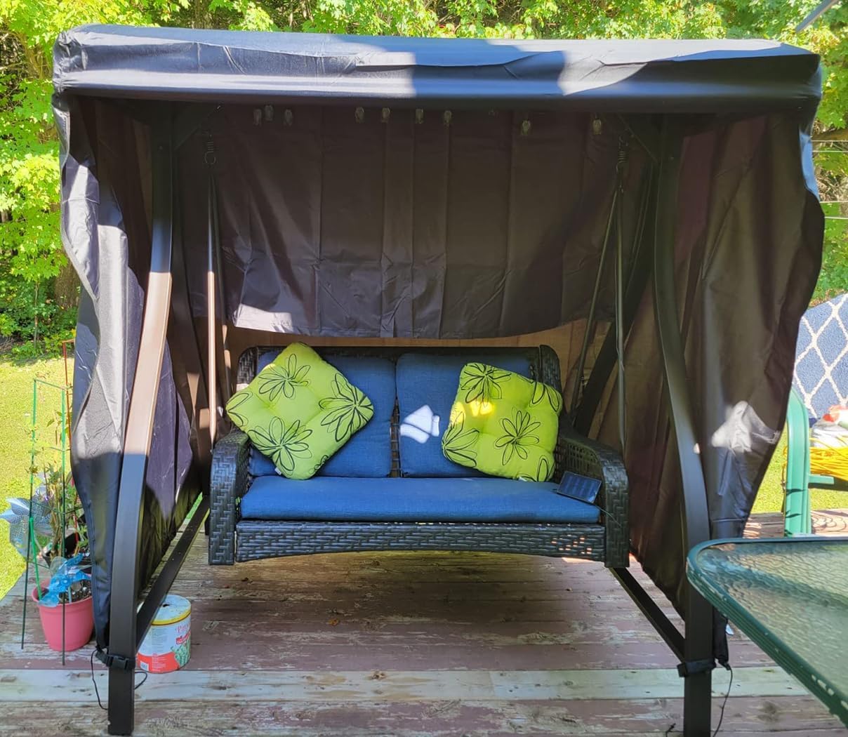 J&C Patio Outdoor Swing Covers, 2 Seats Waterproof & Weather Protection Porch Swing Canopy Covers Lightweight Swing Covers for Patio Furniture (61x48x67in)