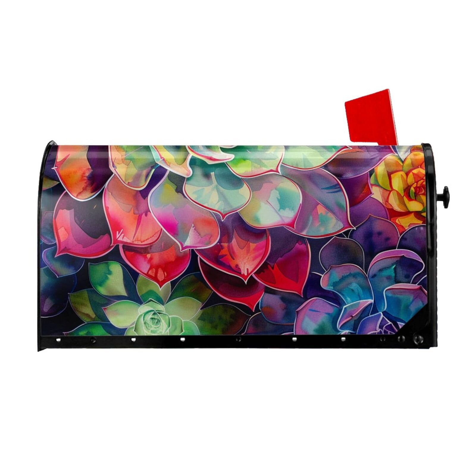 Housse de boîte aux lettres magnétique à motif succulente colorée étanche 64,8x53,3 cm