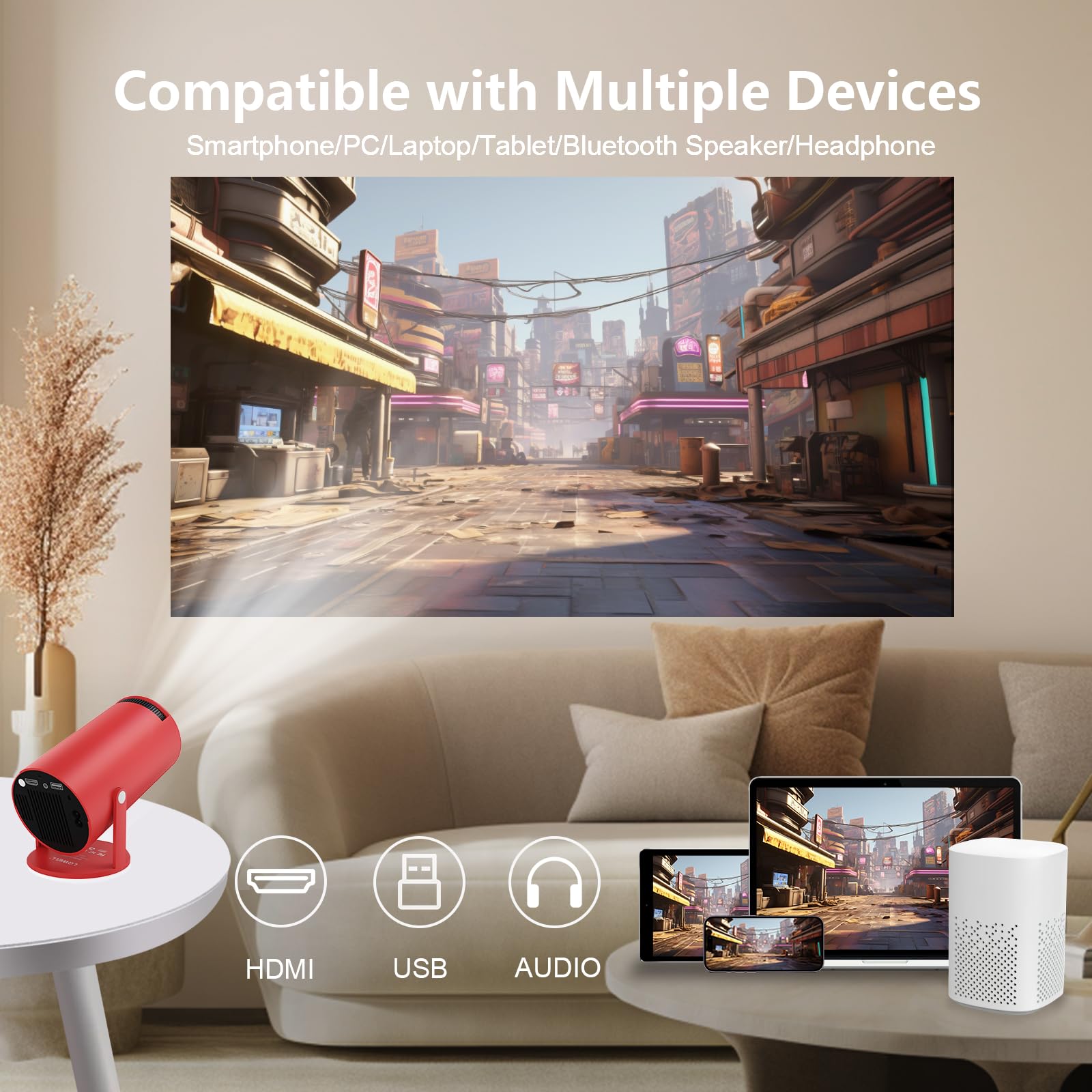 LQWELL Mini projecteur Wi-Fi 5G BT5.0 Android 4K HDMI 130 Pouces Home Cinéma