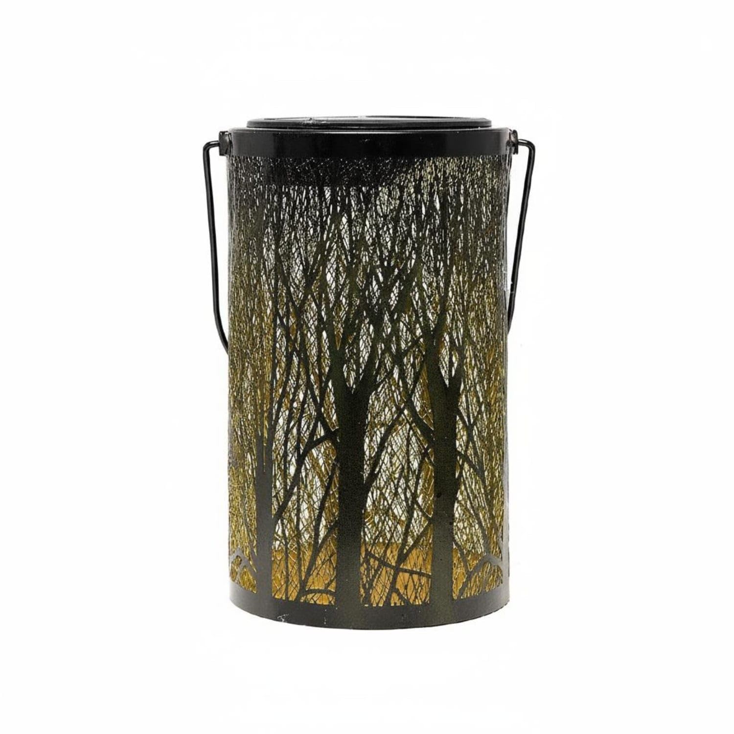Weather Resistant Solar Projection Lantern Portable Tree Pattern Shadow Lamp Hollow Metal Garden Light for Patio, Balcony, Pathway, Forest-image-47