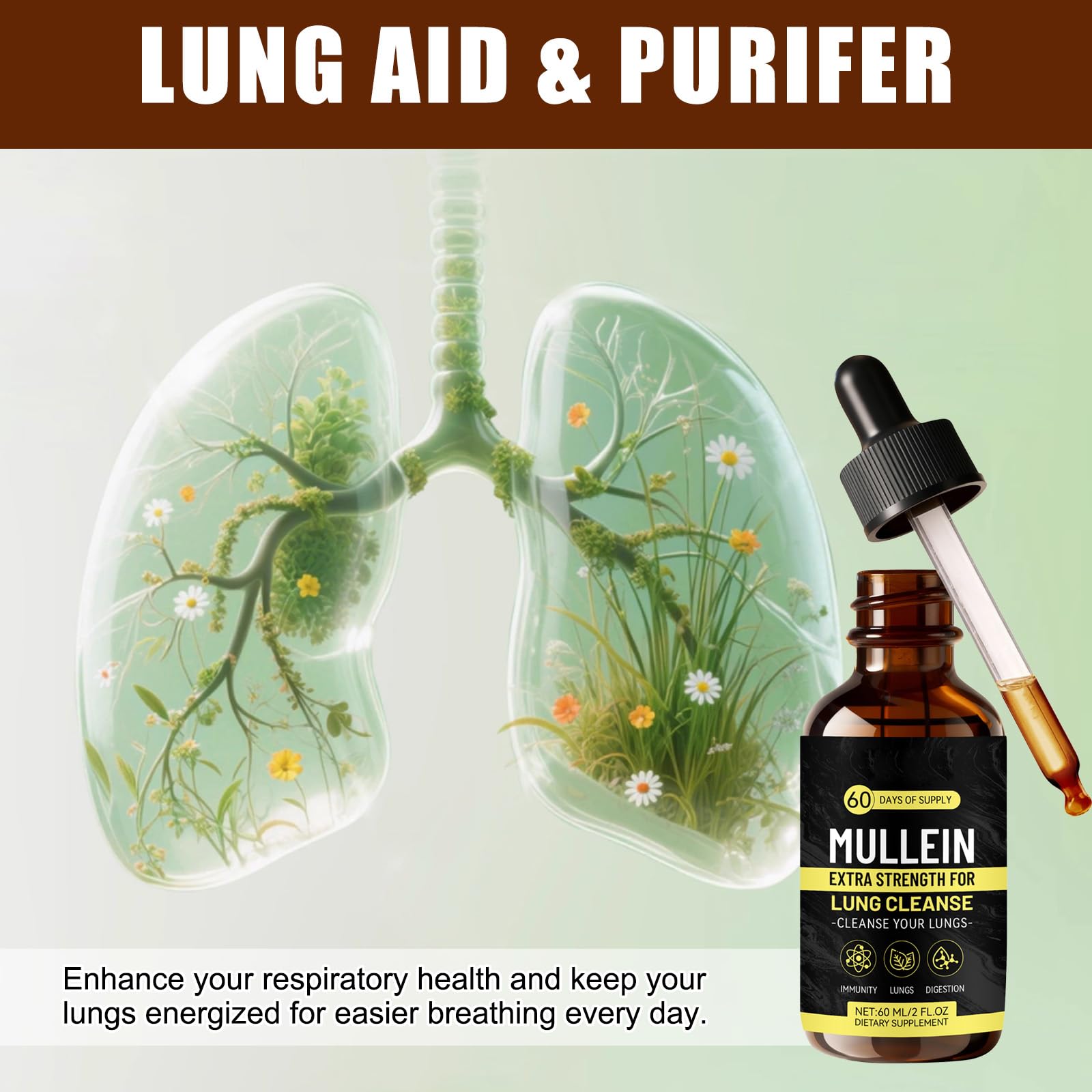 Mullein Tropfen Königskerze Extrakt, Lungenreinigungs Tropfen, Natürlich Mullein Leaf Extract Drops, zur Lungenreinigung, Schnelle Absorption für Männer und Frauen (60 ml)