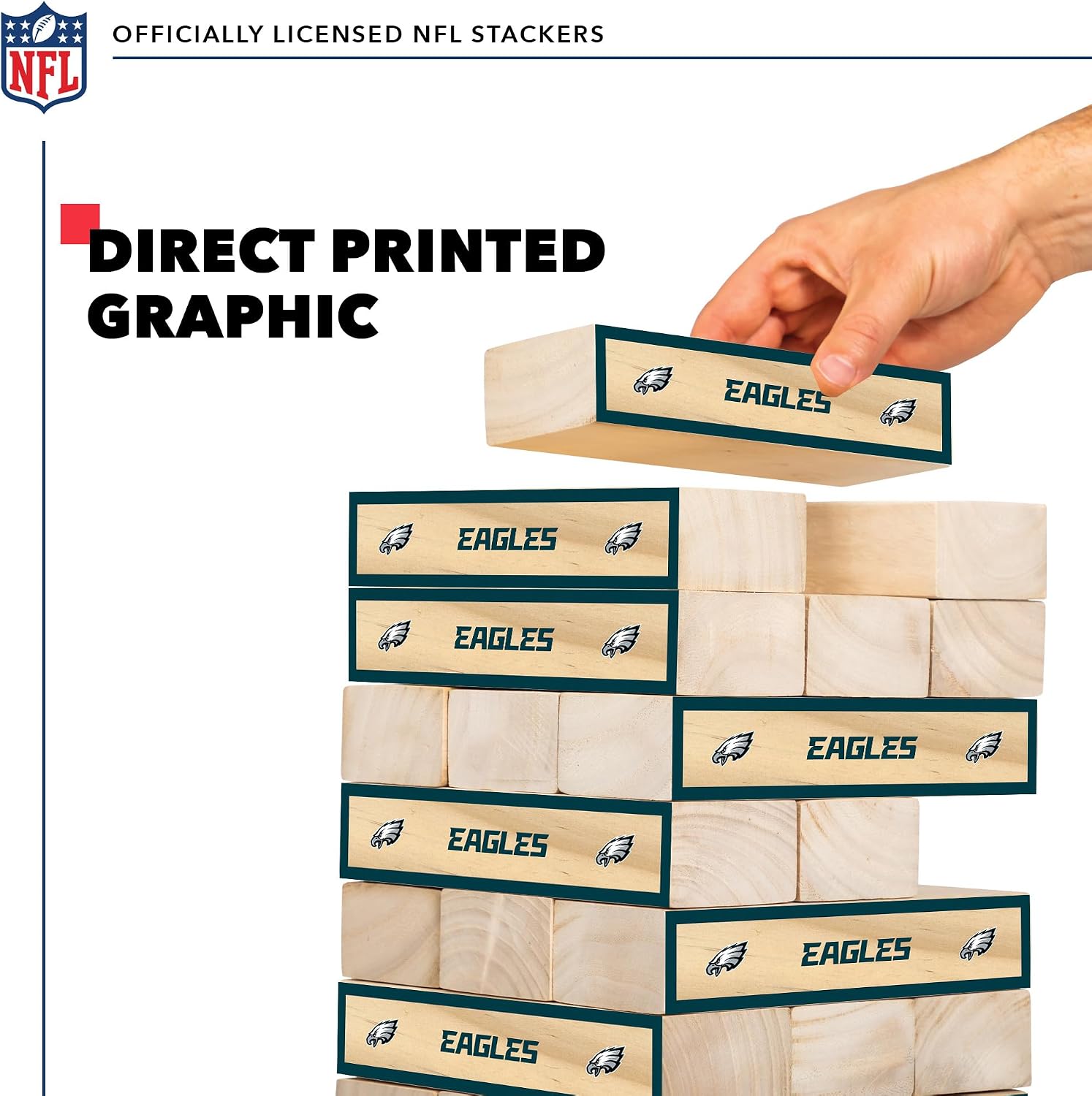 Wild Sports NFL Giant Stacking Wooden Blocks – Tumbling Tower Classic Family Game Stacks – Great Gift for Any Football Fan!