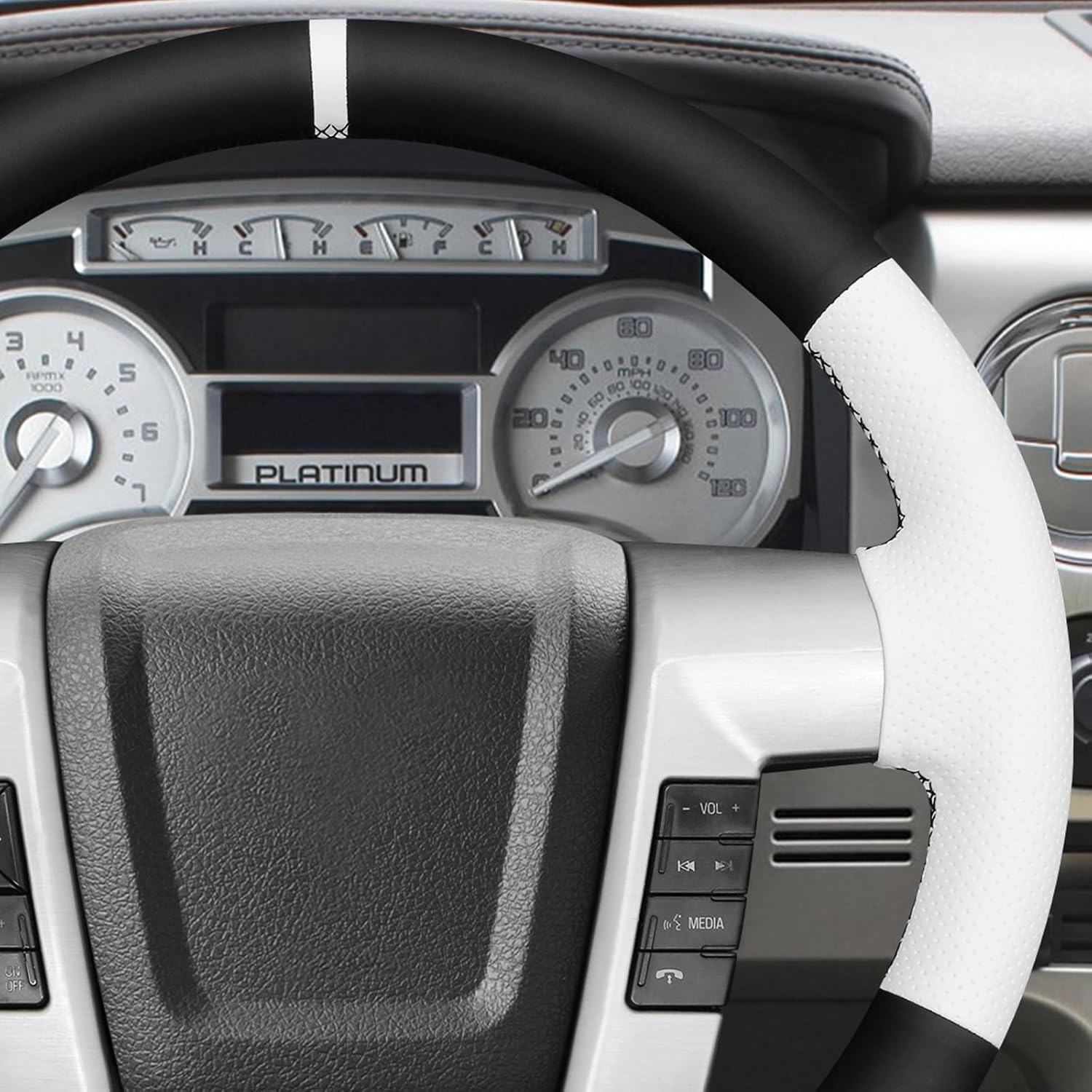 MEWANT Hand Stitch Black Steering Wheel Cover Wrap for Ford F-150 2009-2014 Steering Wheel Accessories for Ford F-150