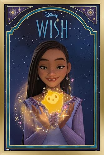 Trends International Disney Wish - Póster de pared de Asha & Star, 22.37 x 34.00 pulgadas, versión enmarcada en oro