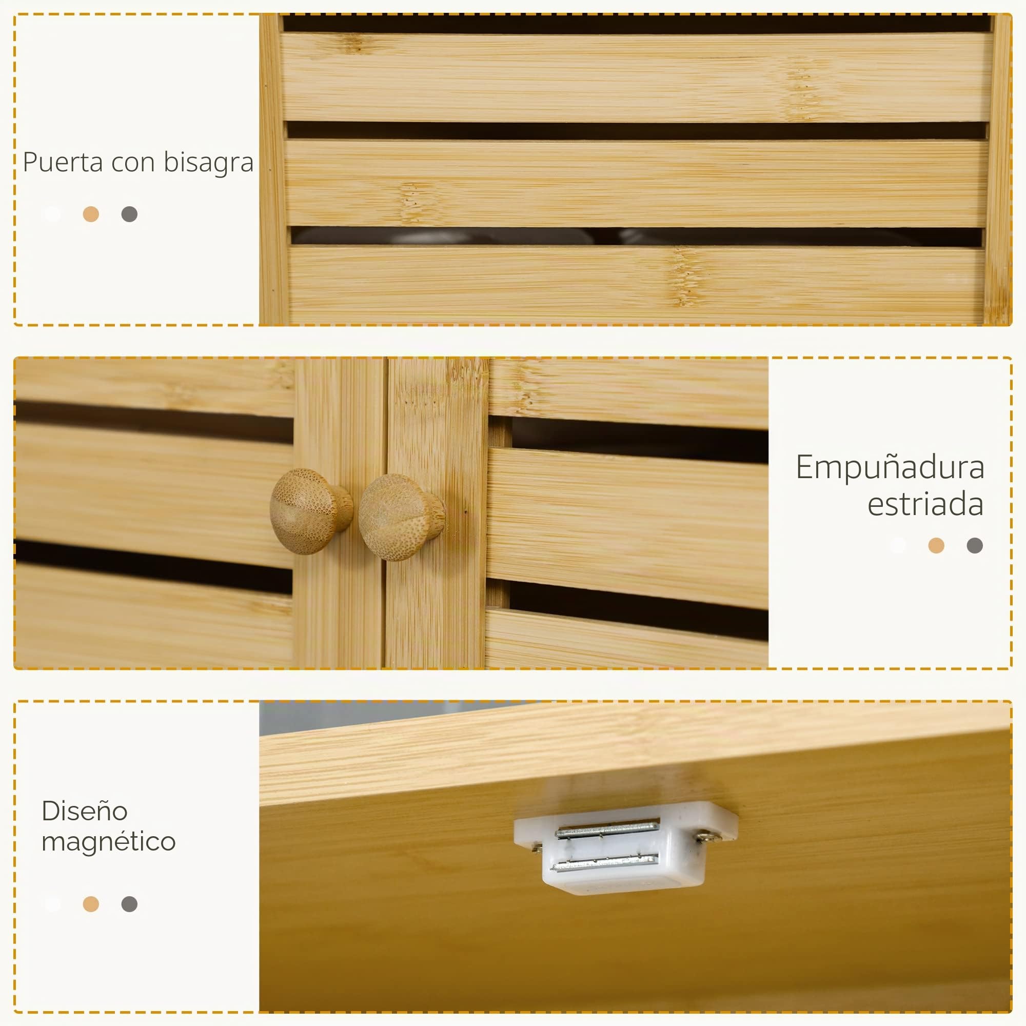 kleankin Mueble de Bambú sobre Inodoro Armario Alto para Lavadora con 2 Puertas 1 Balda Interior y 1 Estante de Almacenaje para Baño 60x23x173 cm Natural