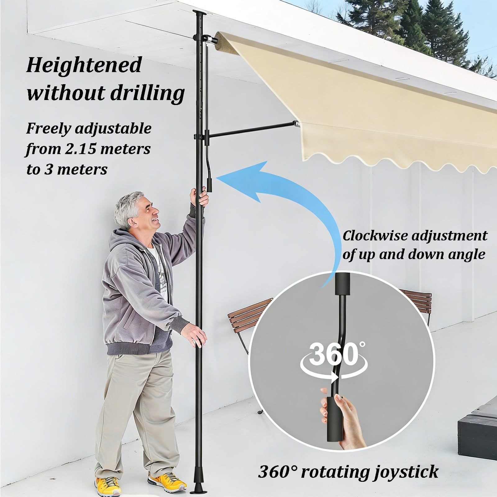 Toldo retráctil para patio con marco de metal, refugio ajustable para exteriores, para terraza, hogar, patio trasero y balcón