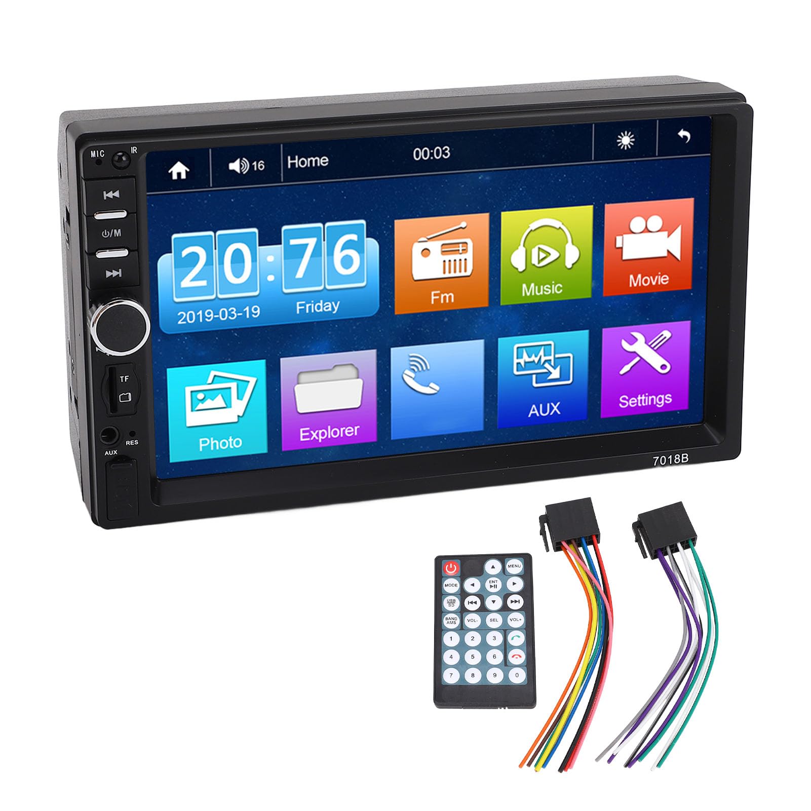 Unità principale auto con touchscreen da 7", compatibile con CarPlay, ingresso AUX, lettore MP5, ricevitore multimediale per auto (Yctzex10z7twpsg-13)