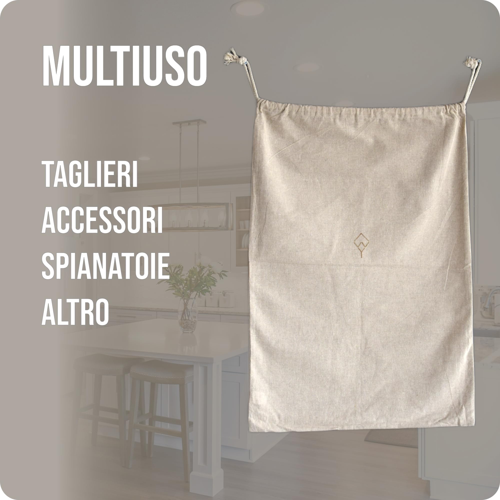 Sacca per Spianatoia in Cotone Ecologico Riciclato, Neutra, 75x50 cm, Canapa