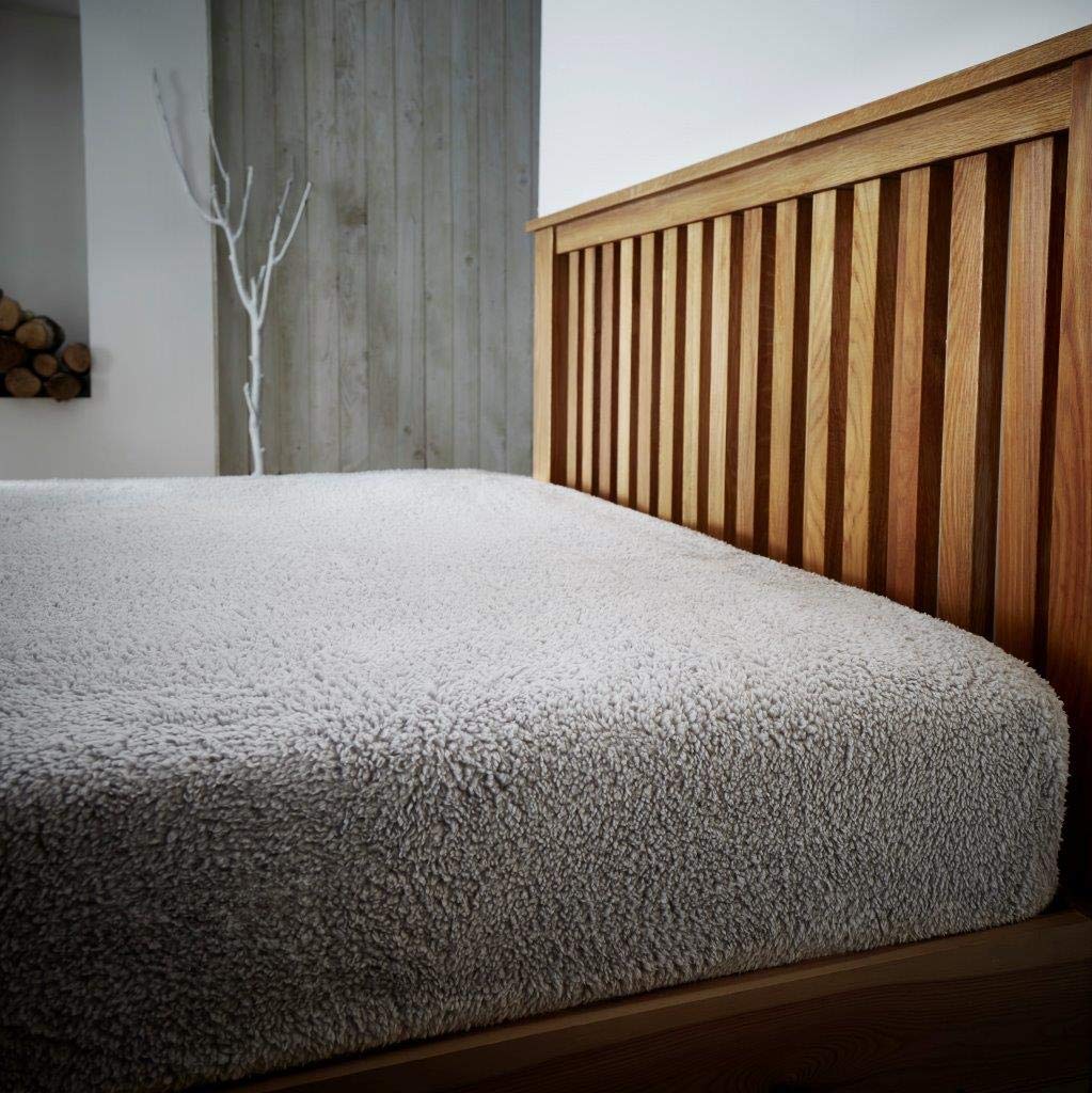 Premium Quality Teddy Bear Plain Fitted Sheet, Soft & Cosy Fleece Bed Linens, Easycare Bedding Bedsheets (Double, Gray)