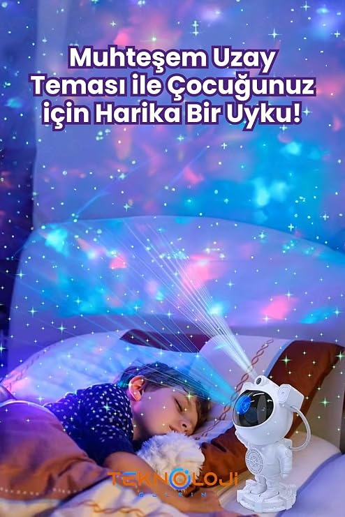 Gece Lambası Yıldız Projektör Astronot Işıklı Galaksi Samanyolu Projeksiyon Kumandalı [Enerji Sınıfı A+]