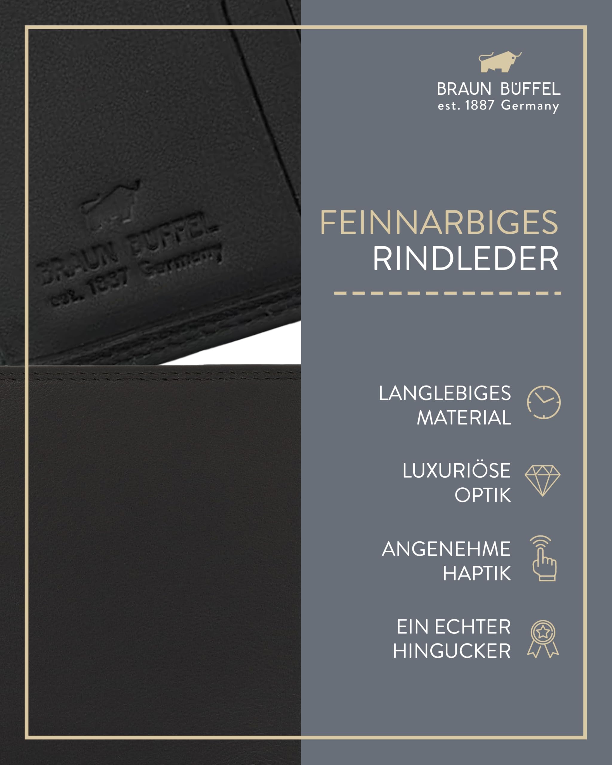 BRAUN BÜFFEL - Ausweishülle Kartenhalter Herren aus echtem Rindleder Golf 2.0 - Cardholder Ausweisetui mit 6 Kunststoffhüllen & 4 Kartenfächer für Ausweis, Führerschein, Visitenkarten etc. - Schwarz