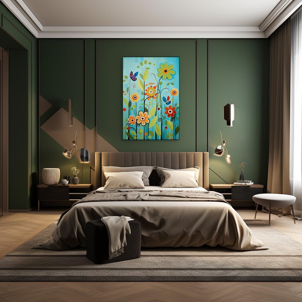 Canvas for Living room. Garden Splendor: A Digital Oasis of Vivid Hues and Fluttering Wings, 27 x 18 inch Canvas Wall Art - Contemporary Masterpieces - Modern Home Decor - 69x46 cm (27x18 inch)