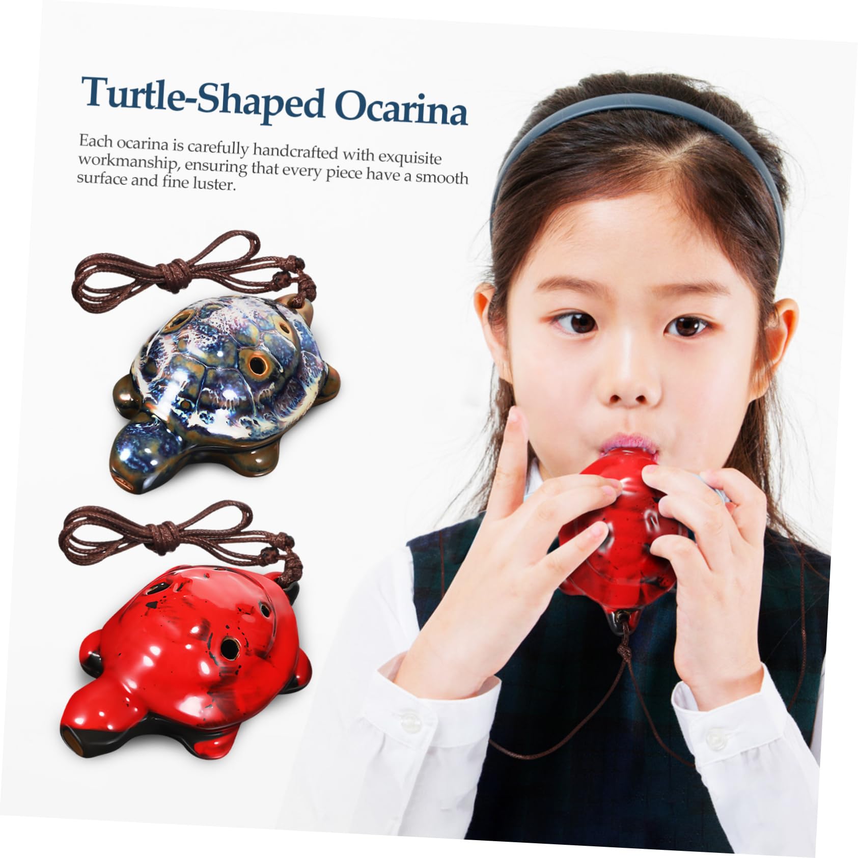 Mikinona Ocarina Tortue en Céramique Blanche, Instrument Polyvalent à Six Trous, Lot de 2 Pièces Finition Fine et Forme Mignonne pour Débutants