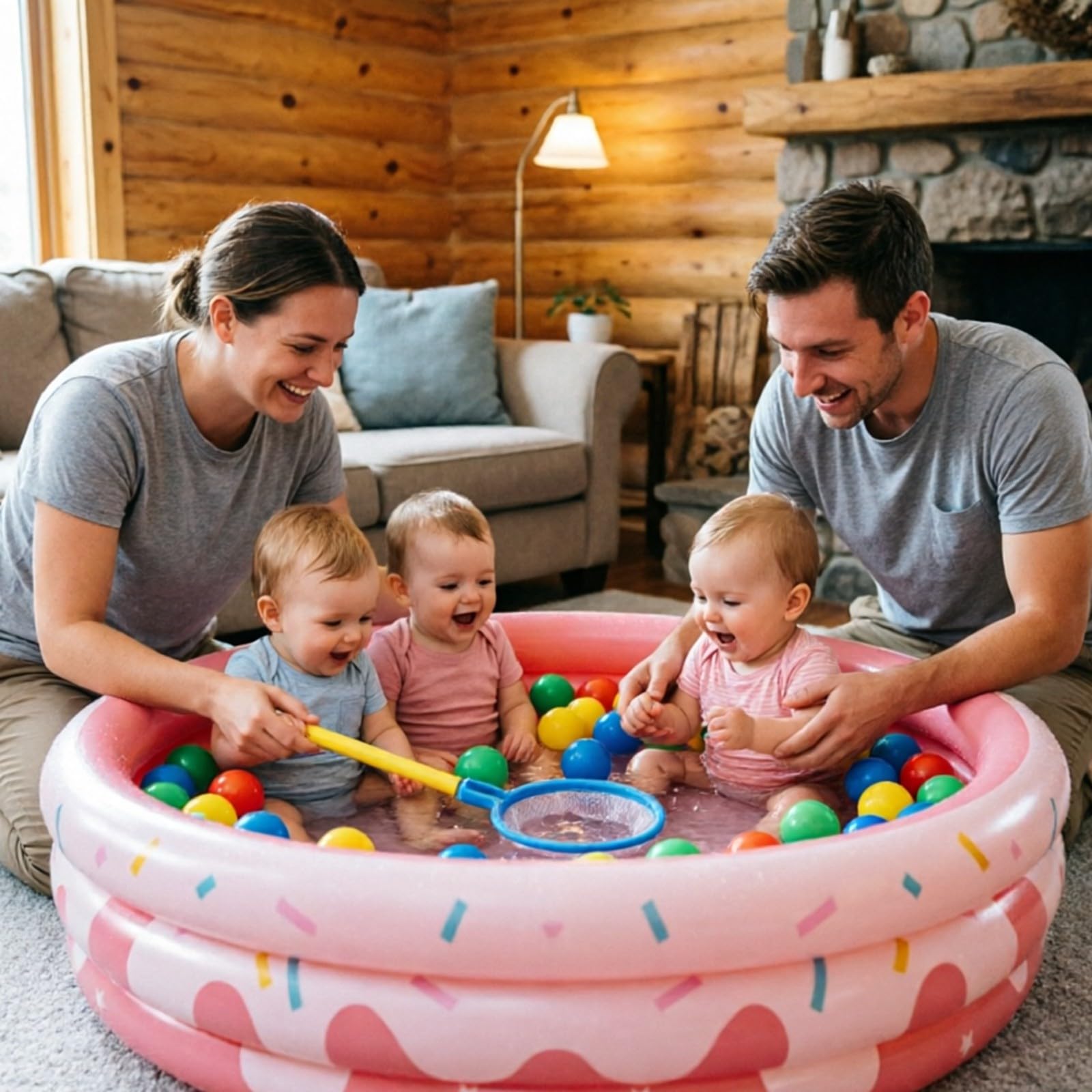 Piscine Pliable Enfant Ronde avec 10 Balles, Piscine Gonflable Rond 3 Boudins, Pataugeoire Gonflable pour Bébé, Piscine à Parois Épaissies pour Jardin, Extérieur et Fêtes d’Été, Piscinette Summer Pop
