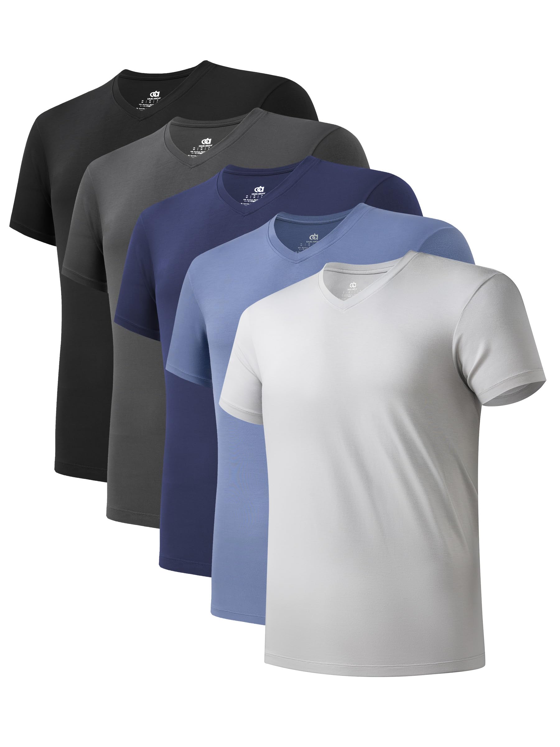 DAVID ARCHY Men's Bamboo Rayon Moisture-Wicking V-Neck Undershirt 3 or 5 Pack