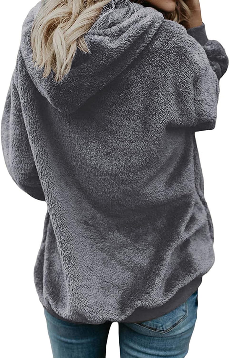 Nirovien Womens Sherpa Jacket Fuzzy Zip Up Hoodie Oversized Fleece Jackets Fluffy Coat with Pockets - Image 2