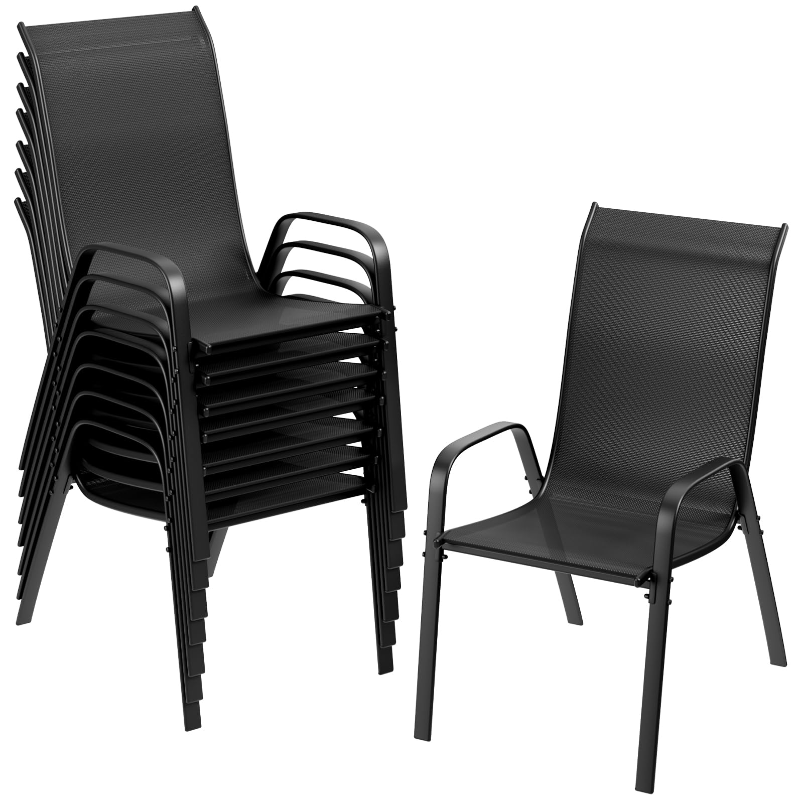 LIFERUN Gartenstühle Stapelstuhl Camping Stapelbar Hochlehner Terrassenstuhl Textilene Stahlgestell für Gärten Innenhöfe Balkone Restaurants 150 kg Belastbar 54 x 69 x 93cm