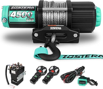 4500lbs ATV/UTV Winch with Synthetic Rope, Electric Boat Trailer Winch 12V, Waterproof Winch with 2 Wireless Remotes &Wired Switch,with Mounting Plate,Aluminium Fairlead