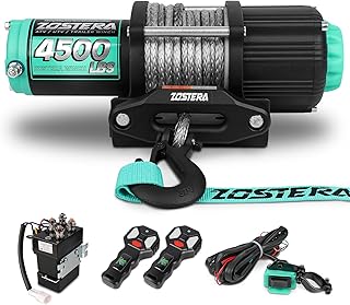 4500lbs ATV/UTV Winch with Synthetic Rope, Electric Boat Trailer Winch 12V, Waterproof Winch with 2 Wireless Remotes &Wired Switch,with Mounting Plate,Aluminium Fairlead