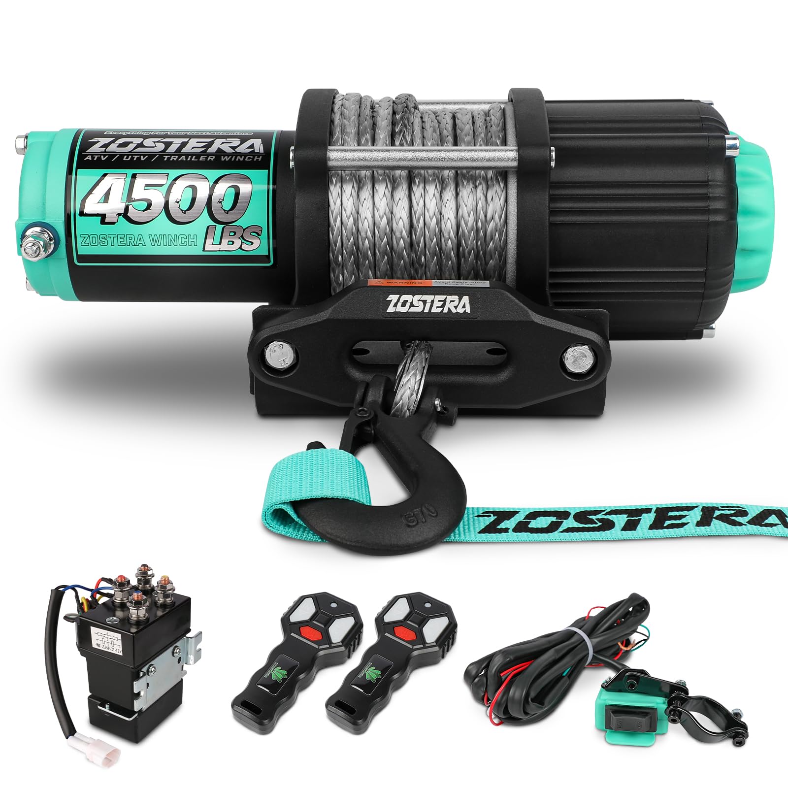 4500lbs ATV/UTV Winch with Synthetic Rope, Electric Boat Trailer Winch 12V, Waterproof Winch with 2 Wireless Remotes &amp;Wired Switch,with Mounting Plate,Aluminium Fairlead