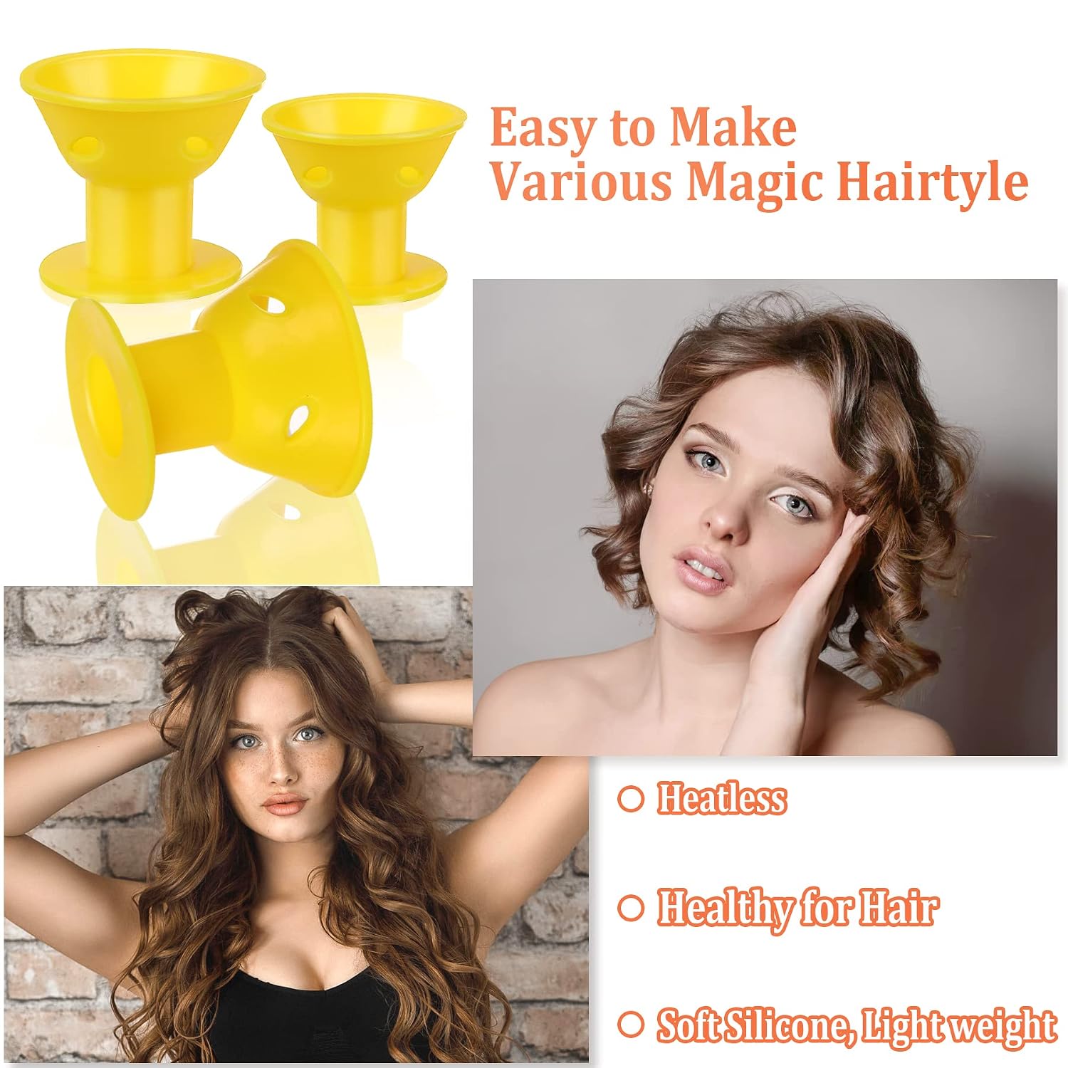 JANYUN 40 Pcs Yellow Silicone Hair Rollers (Including 20pcs Large & 20pcs Small Heatless Hair Curlers) image 5