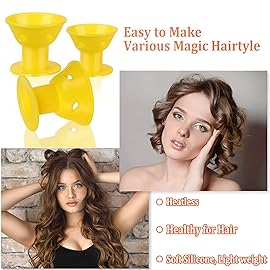 JANYUN 40 Pcs Yellow Silicone Hair Rollers (Including 20pcs Large & 20pcs Small Heatless Hair Curlers)