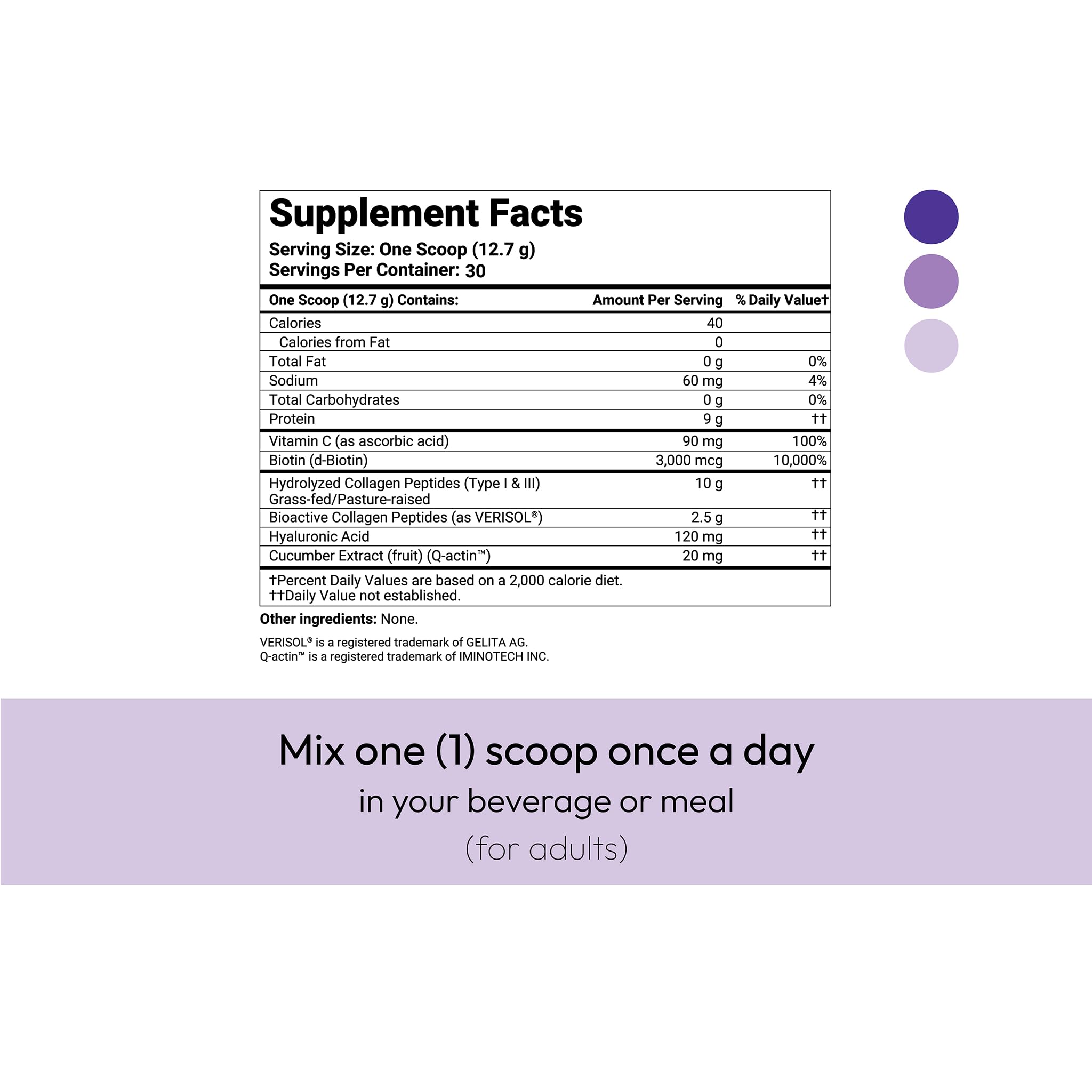 VERISOL® Péptidos de colágeno hidrolizados tipo I y III con vitamina C, ácido hialurónico, biotina, Q-ACTIN® | Proteína en polvo sin sabor para piel suave, cabello grueso, uñas fuertes y salud de las