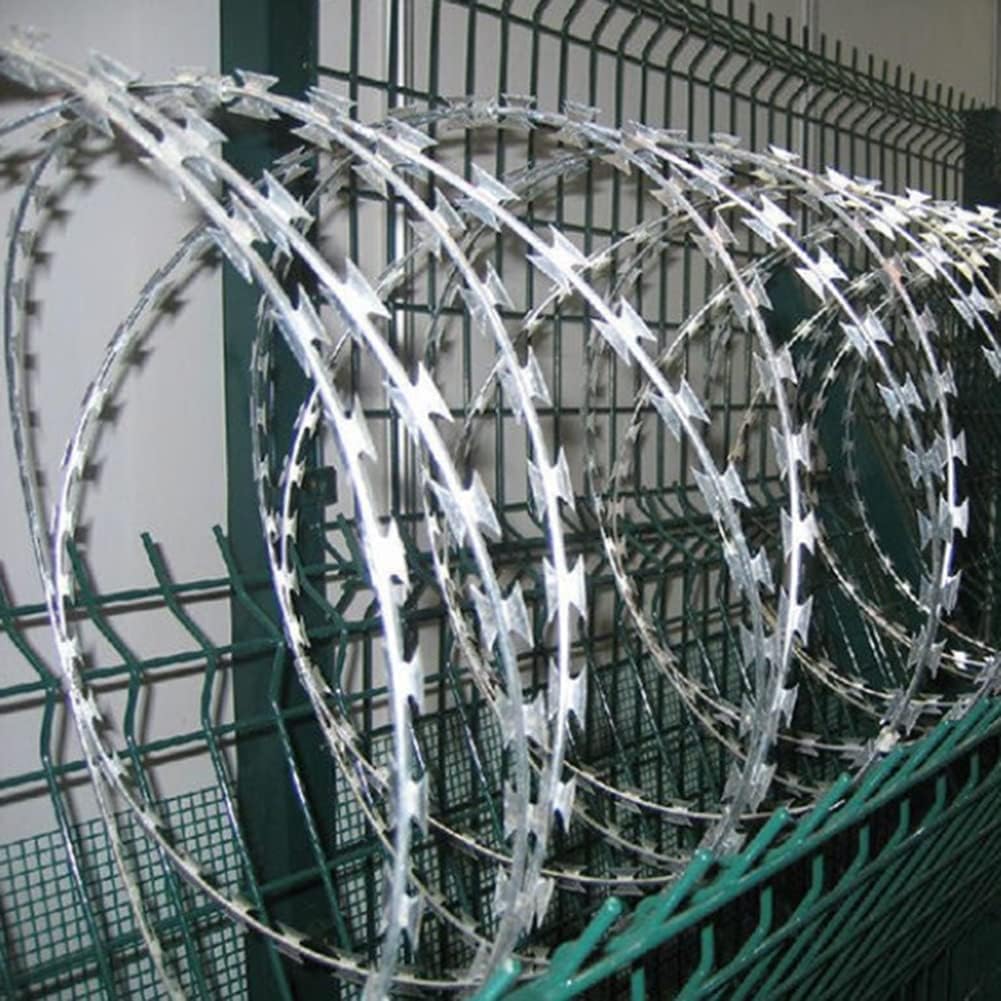Kanduo Alambres de púas Valla anti-trepa, bobinas de alambre de espino en espiral de acero inoxidable, fácilmente flexibles (50 m)