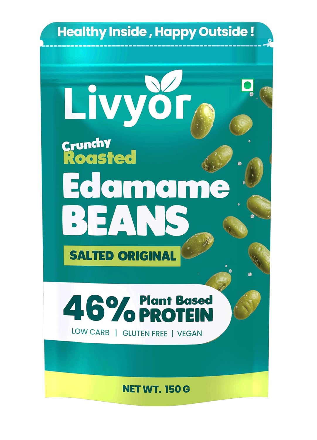 Livyor Crunch Roasted Edamame Beans – 150g | Salted Original Flavour | Roasted not fried | Plant based healthy snack | High Protein Snack | Gluten Free | Vegan | High In fibre