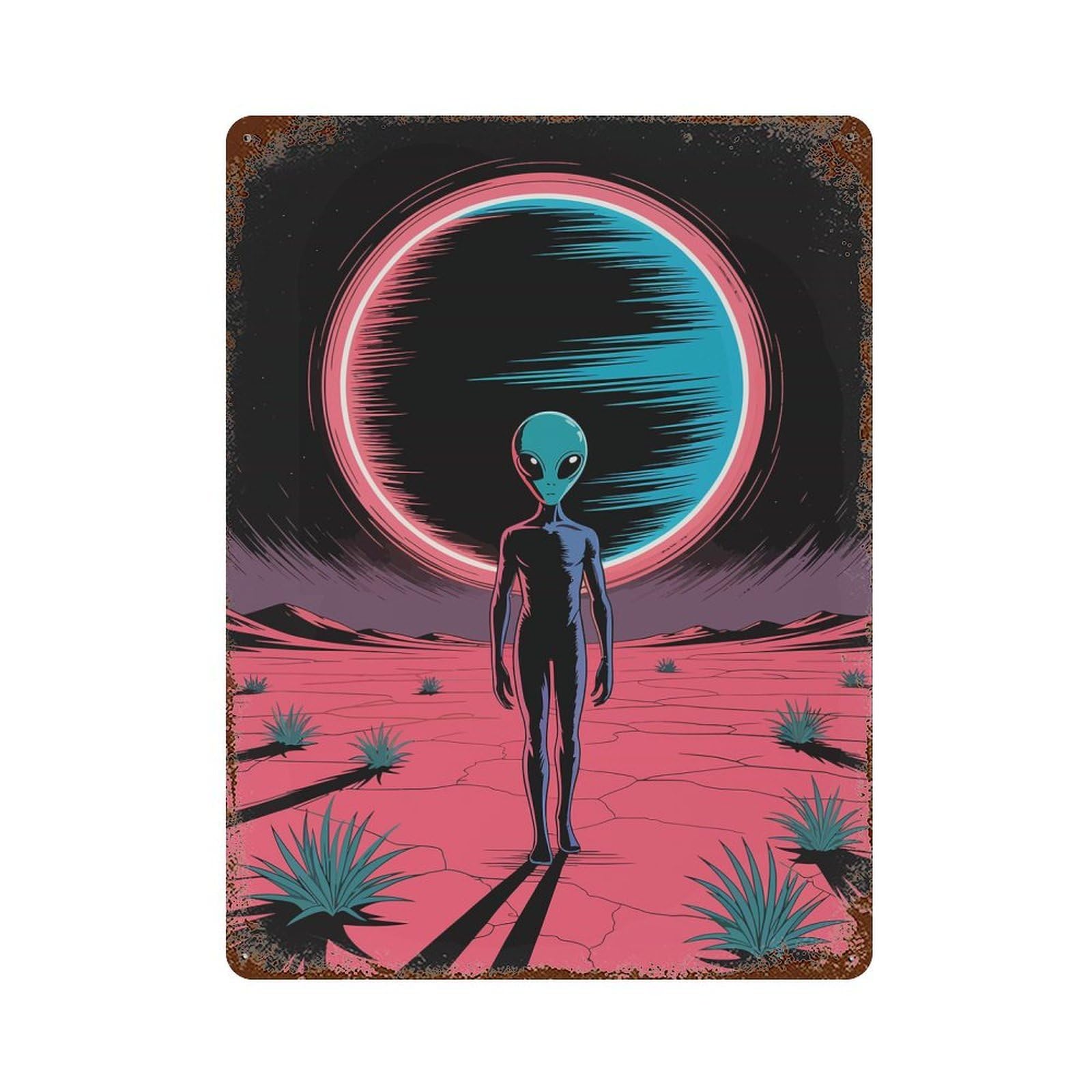 Garage Style Alien on A Desolate Planet Vintage Rust Metal Sign 15.7"x11.8", Rustic Home Decor for Bar And Workshop