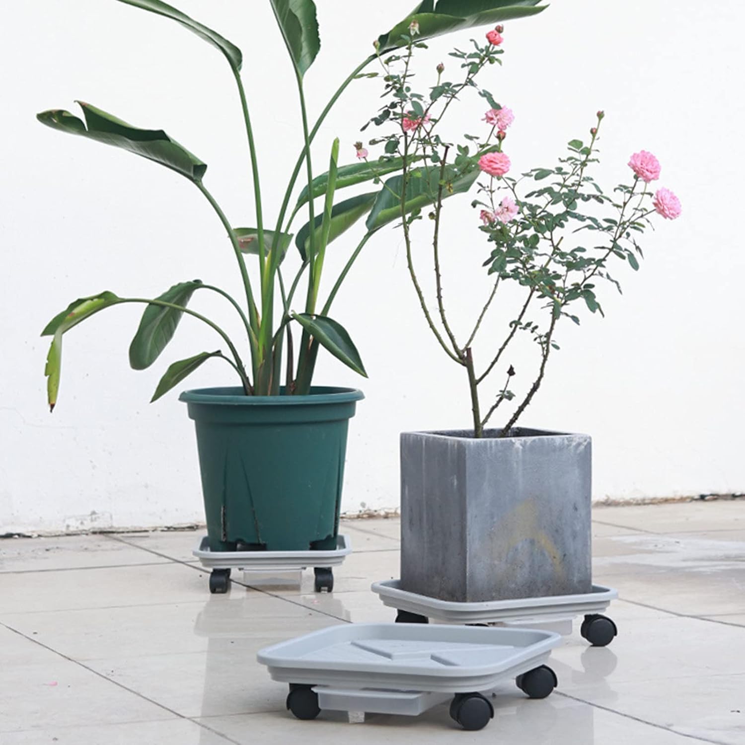 Plant Caddy with Wheels Diameter 27cm, Plant Caddy with Easy Moving Caster Wheels Round Movable Planter Dolly Trolley Tray Pallet Outdoor Indoor Tree Flower Stand Planter